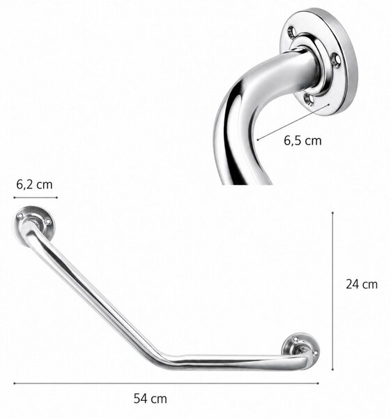 Erga Foxi, bară de sprijin pentru baie de colț pentru seniori 54 cm, crom, ERG-YKA-P.FOXI-CHR