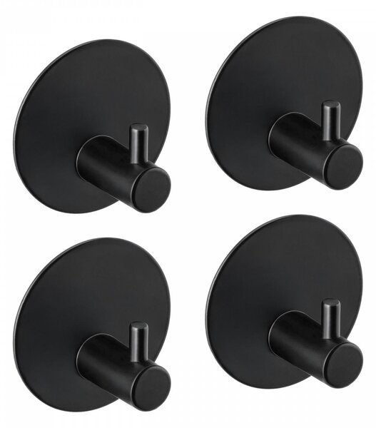 Erga Dapi, cârlige autoadezive pentru prosoape fără găurire, 4 buc, Ø 5,3 cm, negru mat, ERG-YKA-CH.DAPI4-BLK