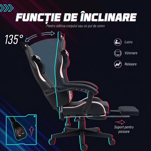 HOMCOM Scaun Gaming Ergonomic cu Urechi de Pisica, Roz | Aosom Romania