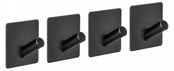 Erga Midi, cârlige autoadezive pentru prosoape fără găurire, 4 buc, 4,5×4,5 cm, negru mat, ERG-YKA-CH.MIDI4-BLK