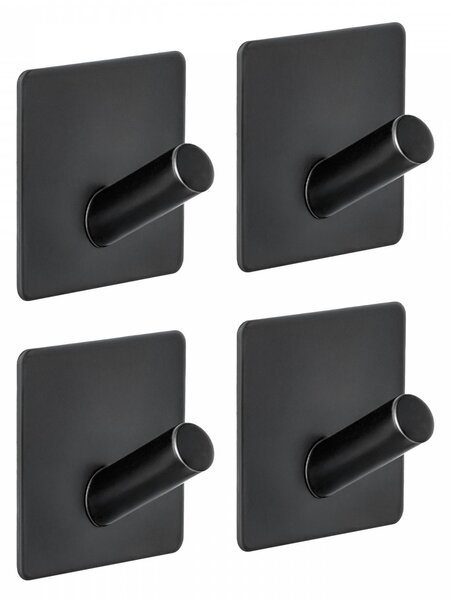 Erga Midi, cârlige autoadezive pentru prosoape fără găurire, 4 buc, 4,5×4,5 cm, negru mat, ERG-YKA-CH.MIDI4-BLK