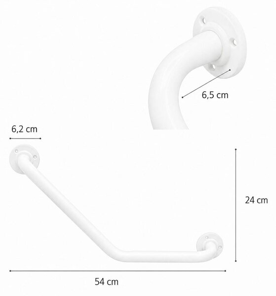Erga Foxi, bară de sprijin pentru baie colț pentru seniori 54 cm, alb mat, ERG-YKA-P.FOXI-WHT
