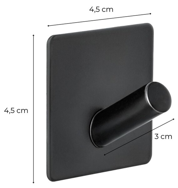 Erga Midi, cârlige autoadezive pentru prosoape fără găurire, 4 buc, 4,5×4,5 cm, negru mat, ERG-YKA-CH.MIDI4-BLK