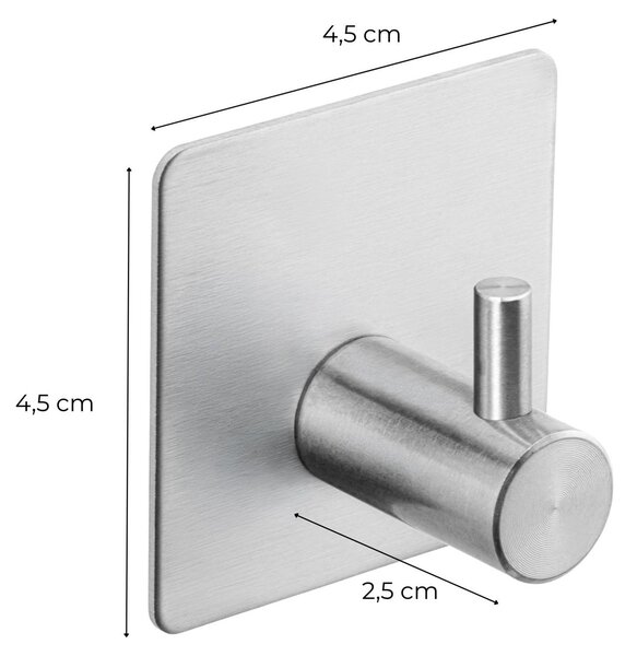 Erga Pad, cârlige autoadezive pentru prosoape fără găurire, 4 buc, 4,5×4,5 cm, oțel periat, ERG-YKA-CH.PAD4-CHR
