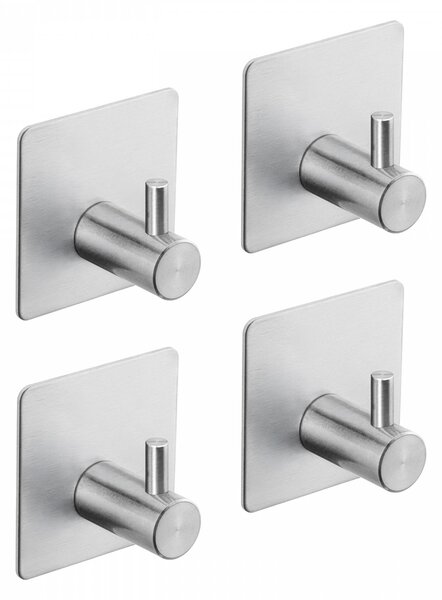 Erga Pad, cârlige autoadezive pentru prosoape fără găurire, 4 buc, 4,5×4,5 cm, oțel periat, ERG-YKA-CH.PAD4-CHR