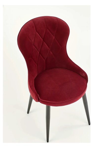 Scaun bucatarie visiniu/negru K366, stofa catifelata/metal, 52x58x92 c