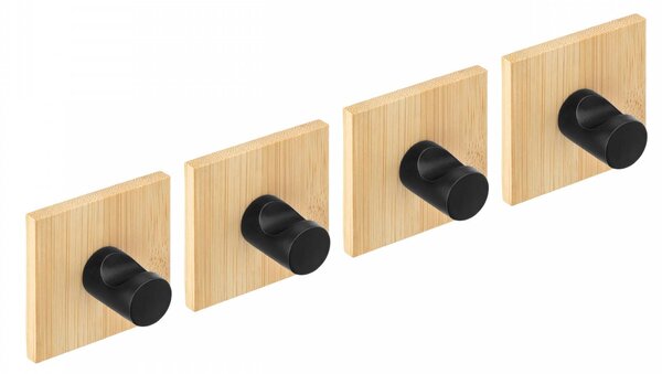 Erga Ozi, cârlige autoadezive pentru prosoape fără găurire, 4 buc, 5×5 cm, bambus / negru mat, ERG-YKA-CH.OZI4-BLK