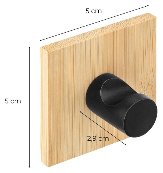Erga Ozi, cârlige autoadezive pentru prosoape fără găurire, 4 buc, 5×5 cm, bambus / negru mat, ERG-YKA-CH.OZI4-BLK