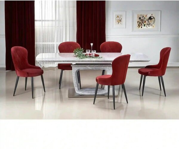 Scaun bucatarie visiniu/negru K366, stofa catifelata/metal, 52x58x92 c