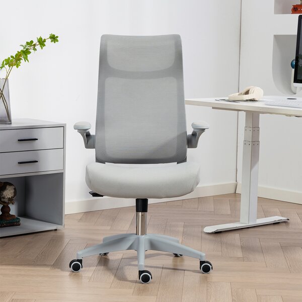 HOMCOM Scaun de birou ergonomic cu cotiere reglabile și tetieră, gri | Aosom Romania
