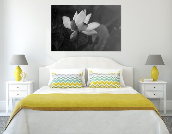 Tablou floare de lotus fină alb-negru