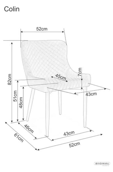 Scaun de dining COLIN B, gri/negru, stofa catifelata/metal, 52x45x82 c