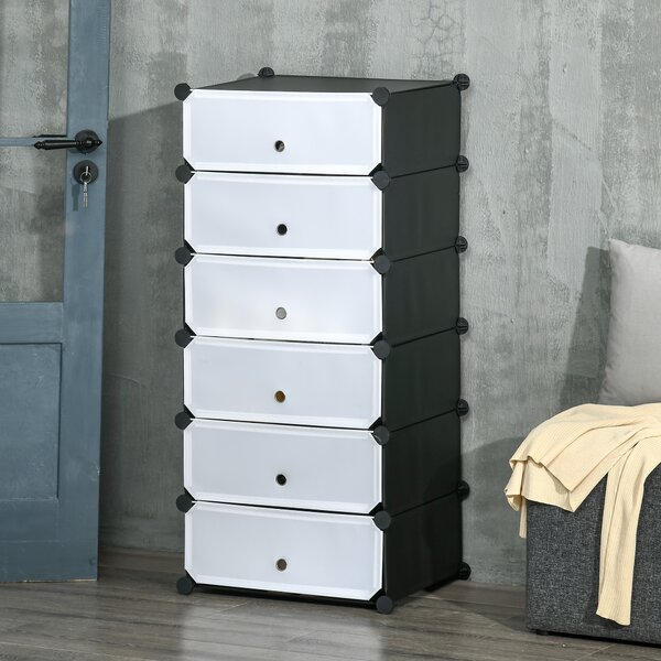 HOMCOM Mobilier pentru incaltaminte modular, 6 cuburi 45x35x17cm din plastic PP si otel, alb | Aosom Romania