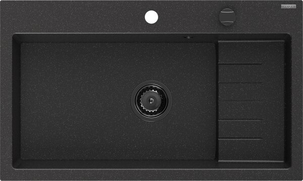 Mexen Omar, chiuveta granit cu 1 camera 800x480x210 mm, negru-argintiu metalic, sifon grafit, 6520801005-73-B