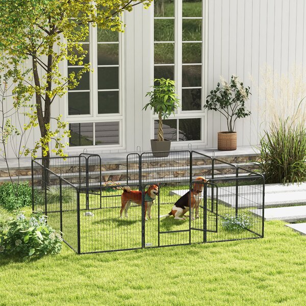 PawHut Gard pentru Câini, Incintă Modulară pentru Câini din 8 Secții pentru Interior și Exterior, 80x100 cm, Negru | Aosom Romania
