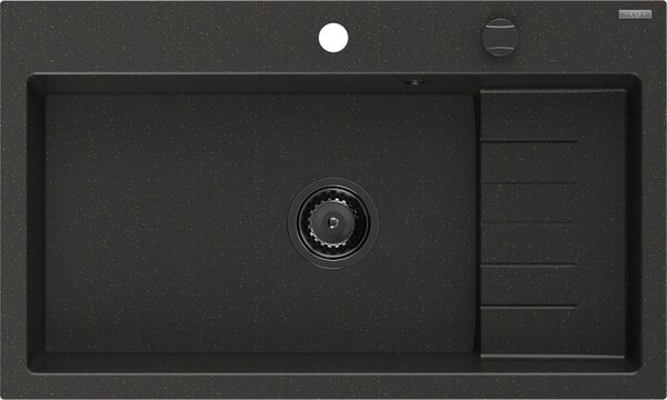 Mexen Omar, chiuveta granit cu 1 camera 800x480x210 mm, negru-auriu metalic, sifon grafit, 6520801005-75-B