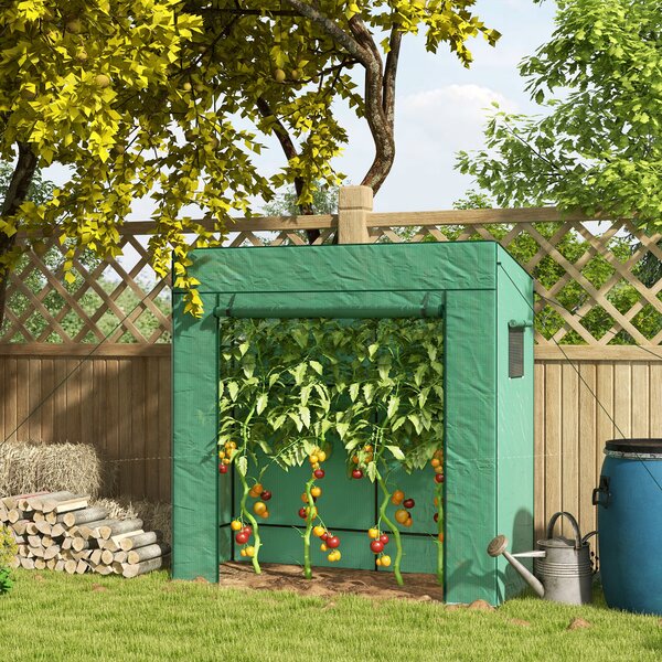 Outsunny Seră de Grădină cu Acoperiș Înclinat, 2 Ferestre și Ușă Rulabilă, Seră pentru Grădină cu Structură din Oțel, Acoperire din PE Anti-UV, pentru Grădină Legume Flori Plante, 196x77x197 cm, Verde | Aosom Romania