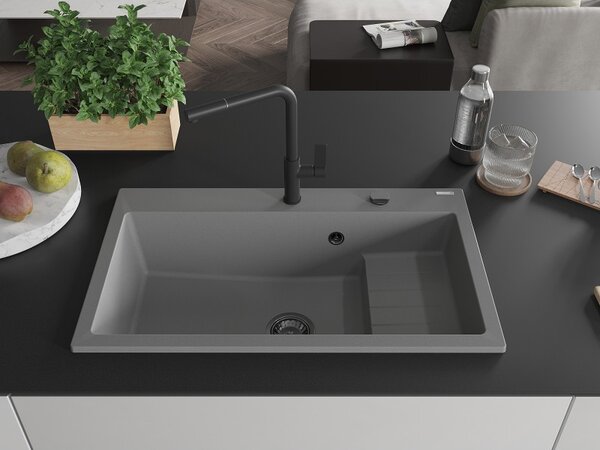Mexen Omar, chiuveta granit cu 1 camera 800x480x210 mm, gri, sifon grafit, 6520801005-71-B