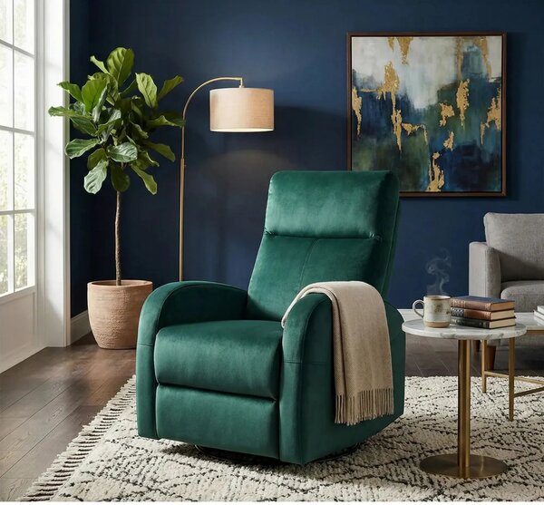 Fotoliu recliner OLIMP, verde inchis/negru, stofa catifelata/metal, 72