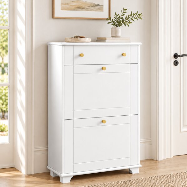 HOMCOM Dulap Pantofi Slim cu 2 Uși, Sertar, Rafturi Reglabile, 8 Perechi, MDF, PAL, 60 x 23,5 x 98,5 cm, Alb | Aosom Romania