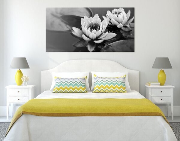 Tablou floare de lotus pe apă alb-negru