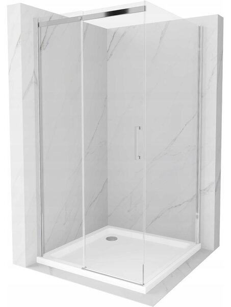 Mexen Omega, cabină de duș cu ușă glisantă 100 (uşă) x 100 (perete) cm, sticlă transparentă 8 mm, profil crom + cadă de duș subțire 5 cm, 825-100-100-01-00-4010