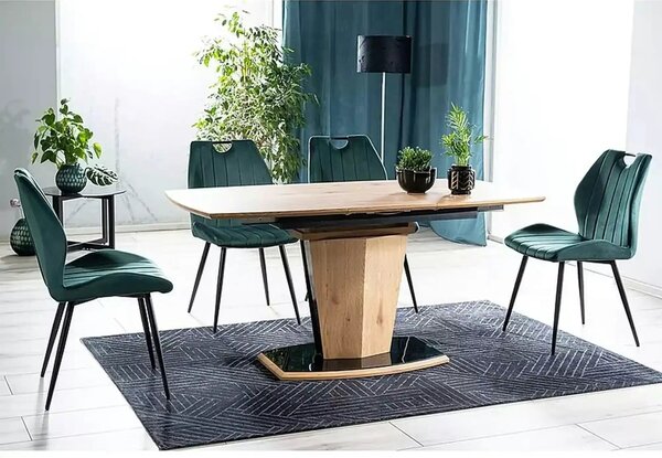 Scaun bucatarie elegant ARCO, verde inchis/negru, stofa/metal, 51x46x9