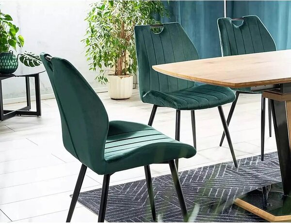 Scaun bucatarie elegant ARCO, verde inchis/negru, stofa/metal, 51x46x9