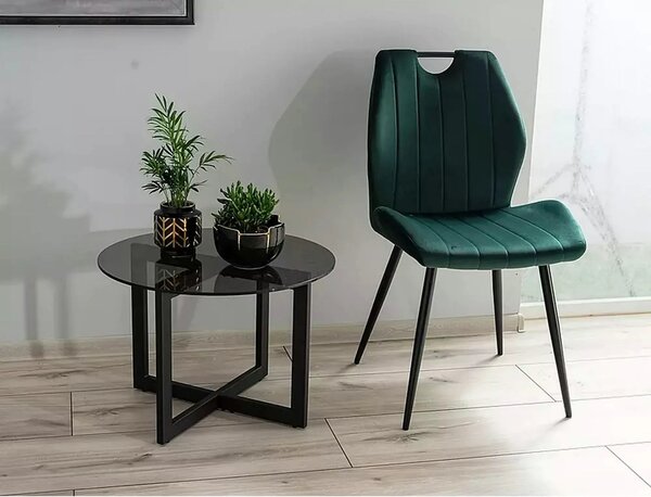 Scaun bucatarie elegant ARCO, verde inchis/negru, stofa/metal, 51x46x9