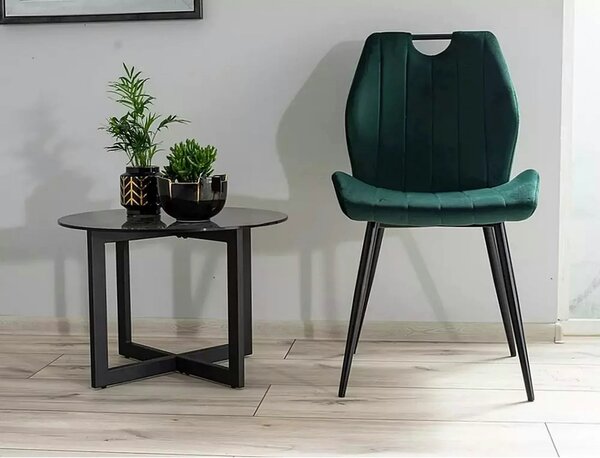 Scaun bucatarie elegant ARCO, verde inchis/negru, stofa/metal, 51x46x9