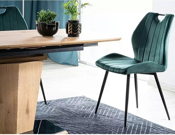 Scaun bucatarie elegant ARCO, verde inchis/negru, stofa/metal, 51x46x9