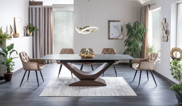Scaun tapitat modern CHERRY, bej/negru, stofa catifelata/metal, 57x58x