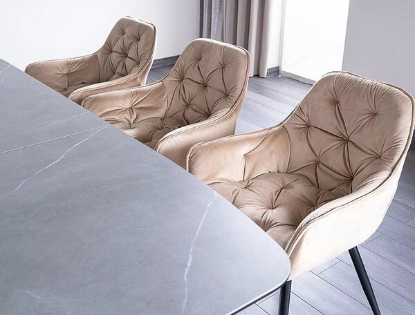 Scaun tapitat modern CHERRY, bej/negru, stofa catifelata/metal, 57x58x