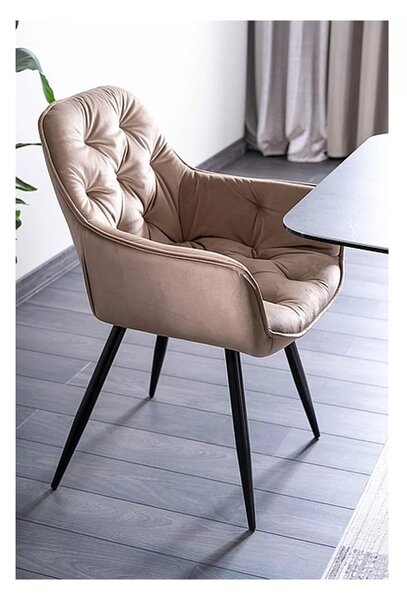 Scaun tapitat modern CHERRY, bej/negru, stofa catifelata/metal, 57x58x