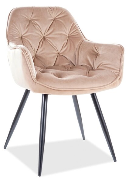 Scaun tapitat modern CHERRY, bej/negru, stofa catifelata/metal, 57x58x
