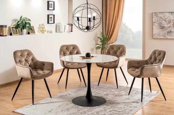 Scaun tapitat modern CHERRY, bej/negru, stofa catifelata/metal, 57x58x