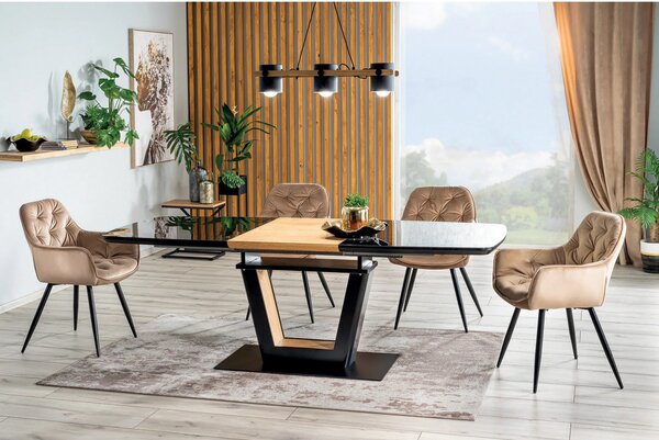 Scaun tapitat modern CHERRY, bej/negru, stofa catifelata/metal, 57x58x
