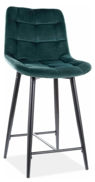 Scaun bar textil CHIC H-2, verde/negru mat, stofa catifelata/metal, 46
