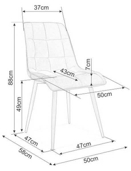 Scaun CHIC, gri/crom, stofa catifelata/metal, 50x58x88 cm