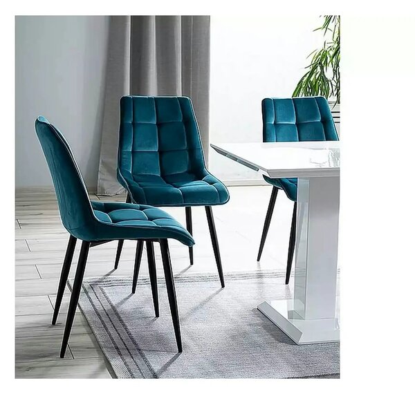 Scaun CHIC, turcoaz/negru, stofa catifelata/metal, 50x58x88 cm
