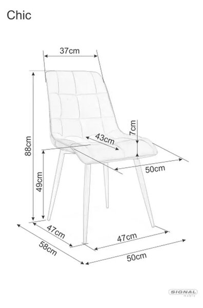Scaun tapitat stofa CHIC, bej, catifea/metal, 50x58x88 cm