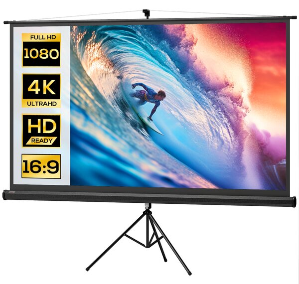 Ecran Proiector HOMCOM Pliabil de 100" Format 16:9 cu Treppied Reglabil, 235.8x8x136 cm, Negru | Aosom Romania