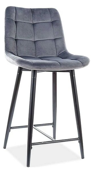 Scaun bar textil CHIC H-2, gri/negru mat, stofa catifelata/metal, 46x5