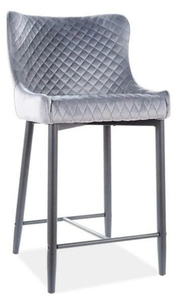 Scaun bar COLIN B H-2, gri/negru mat, stofa catifelata/metal, 48x42x88