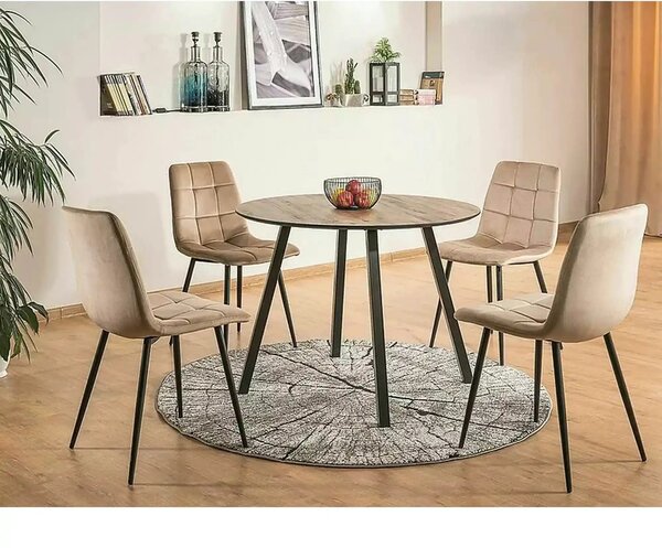 Scaun tapitat MILA, bej/negru, stofa catifelata/metal, 45x41x86 cm