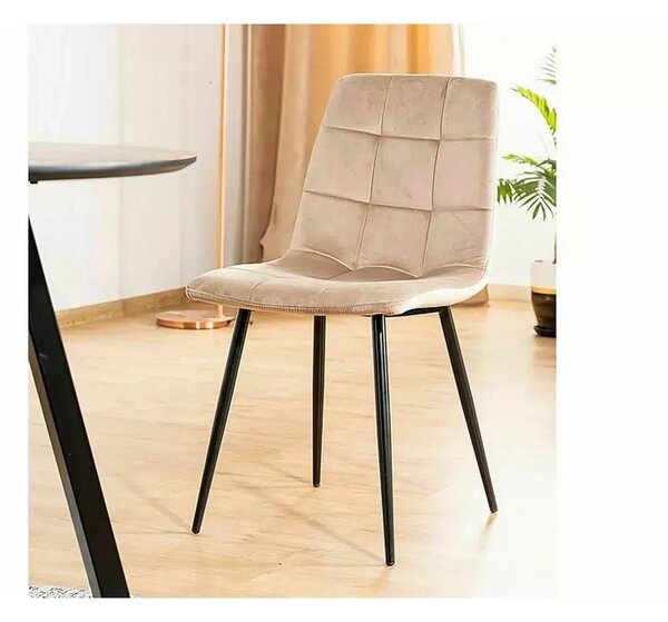 Scaun tapitat MILA, bej/negru, stofa catifelata/metal, 45x41x86 cm