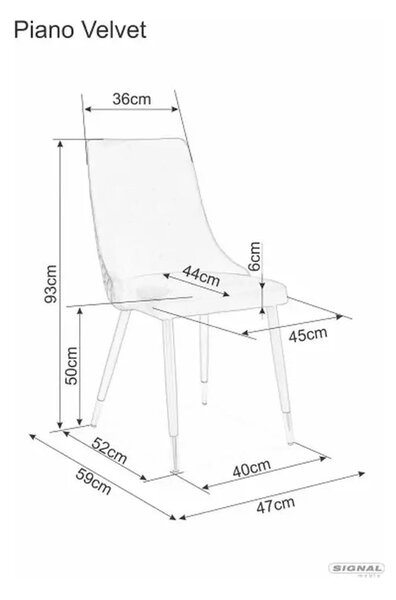 Scaun tapitat PIANO B, gri/negru, stofa catifelata/metal, 47x44x93 cm