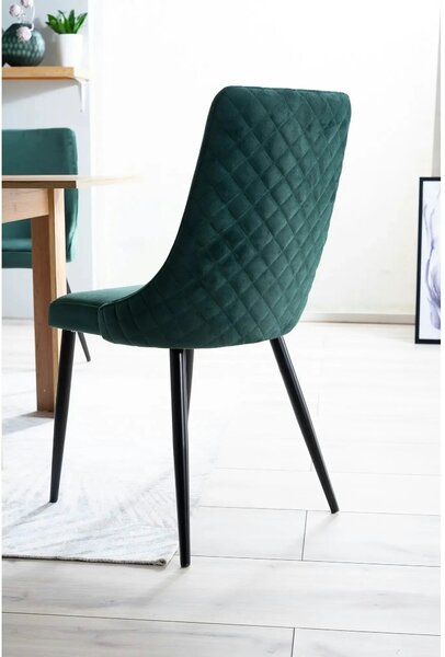 Scaun tapitat PIANO B, verde/negru, stofa catifelata/metal, 47x44x93 c