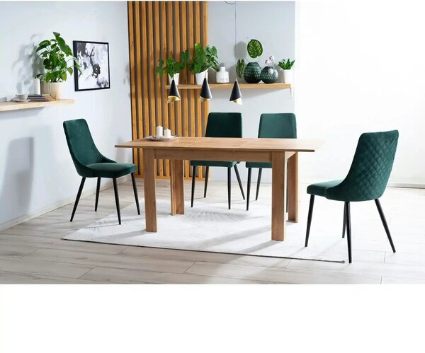 Scaun tapitat PIANO B, verde/negru, stofa catifelata/metal, 47x44x93 c