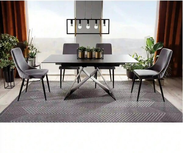 Scaun tapitat PIANO B, gri/negru, stofa catifelata/metal, 47x44x93 cm